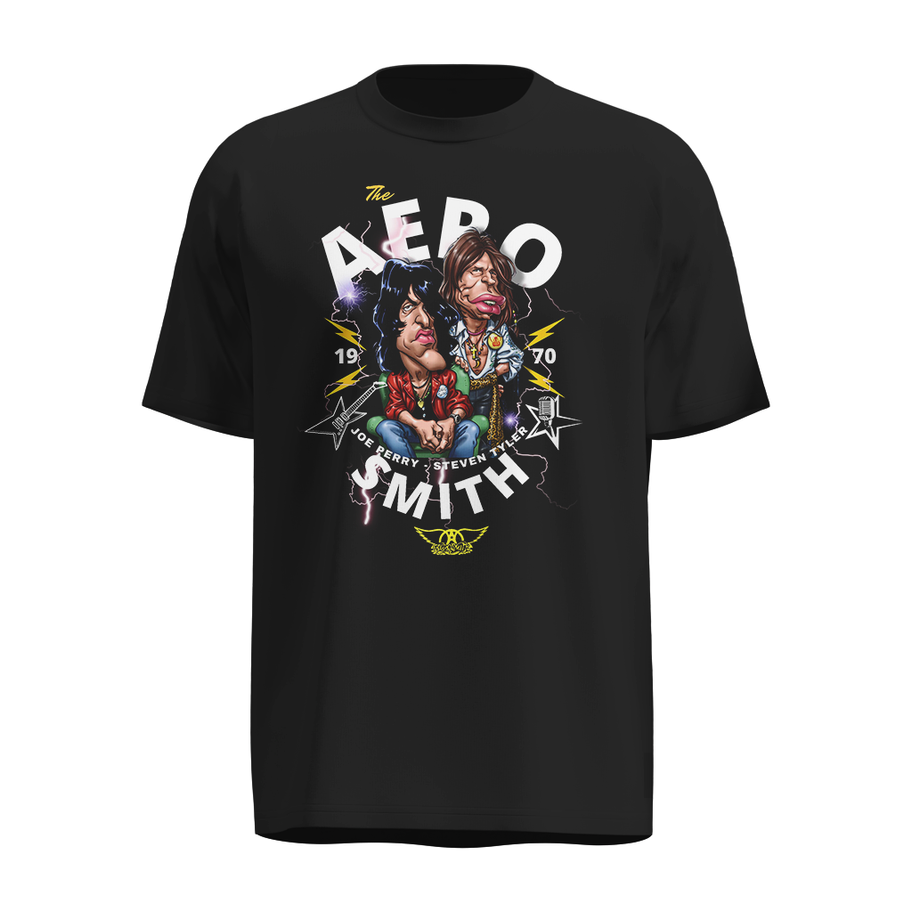 Playera Aerosmith Negra – Joe Perry y Steven Tyler en Diseño Caricaturesco