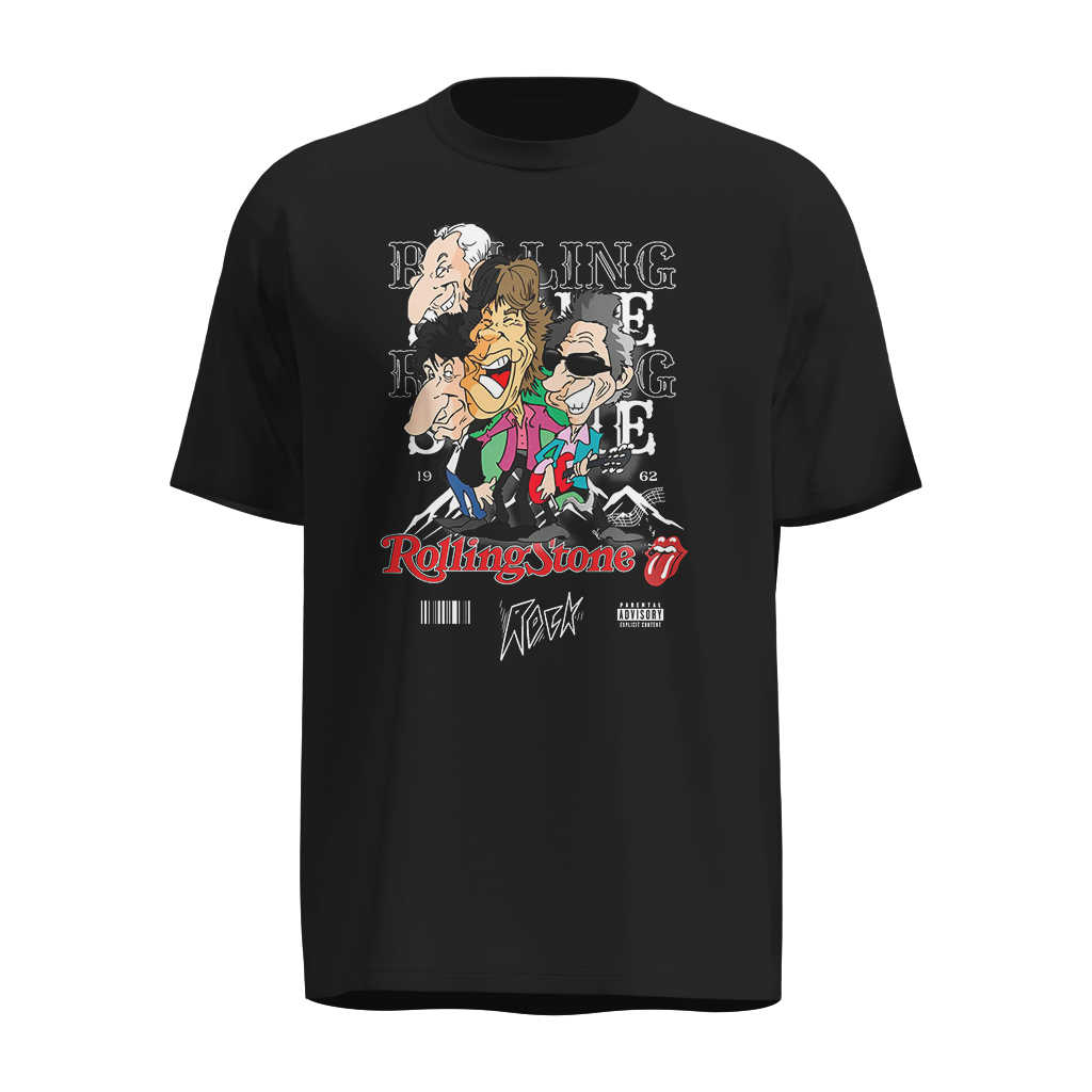 Playera The Rolling Stones Negra – Estilo Vintage con Diseño Caricaturesco