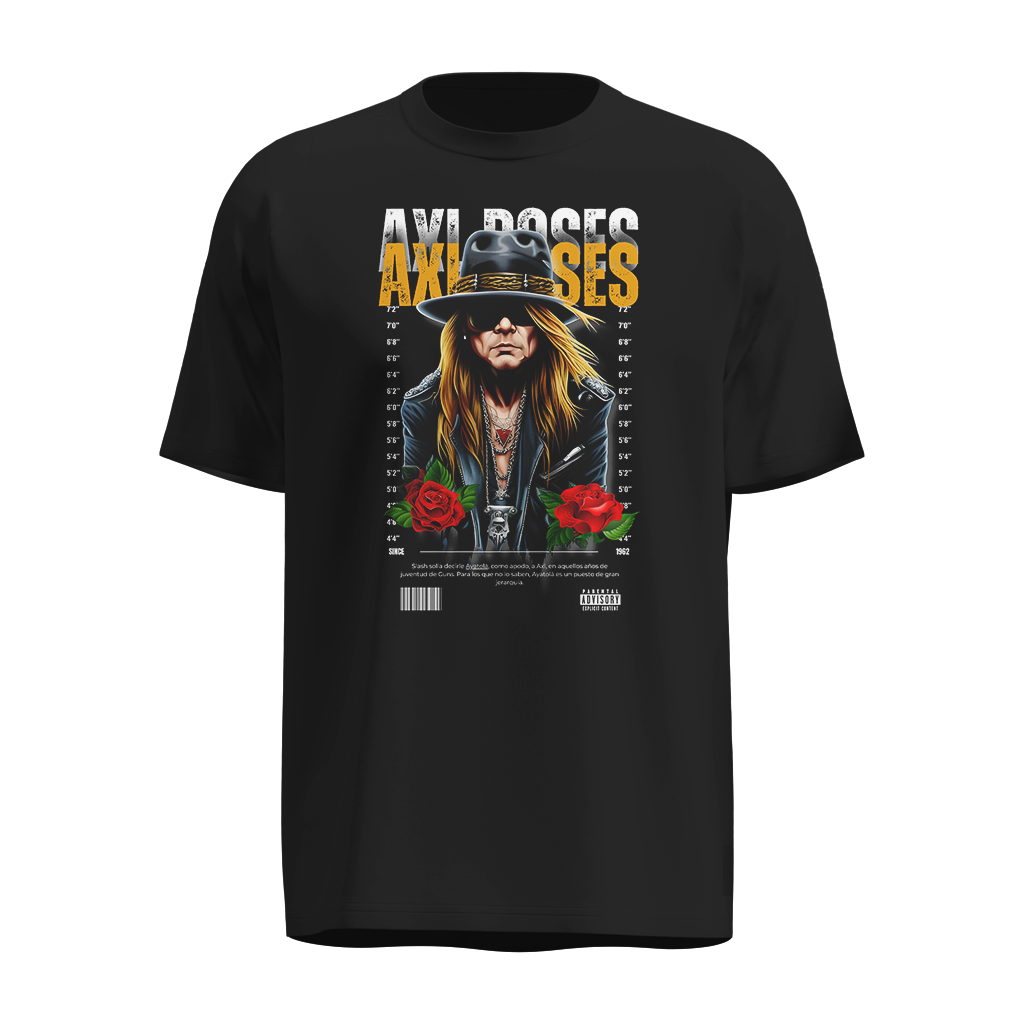Playera Axl Rose Negra – Estilo Mugshot Vintage con Rosas