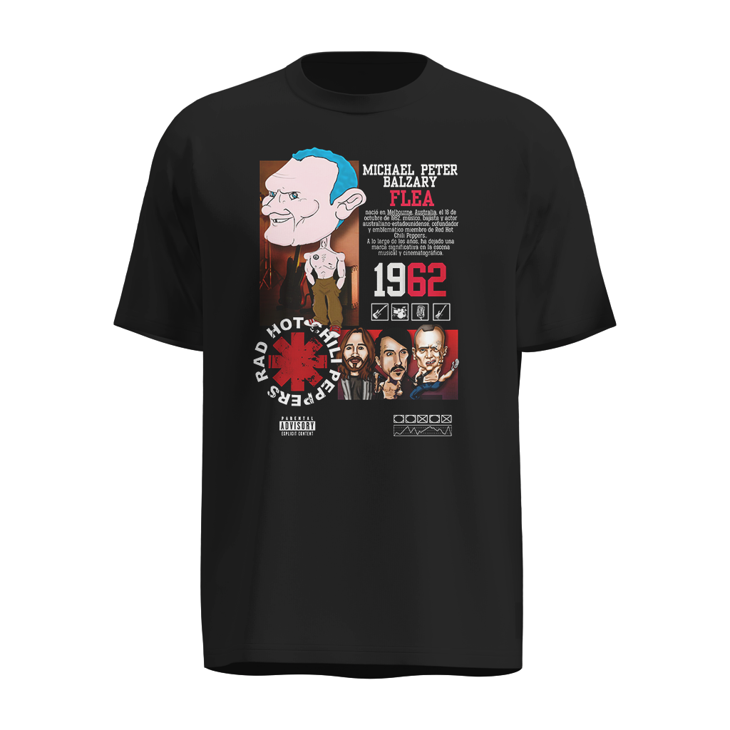Playera Red Hot Chili Peppers Negra – Flea en Diseño Caricaturesco Estilo Vintage