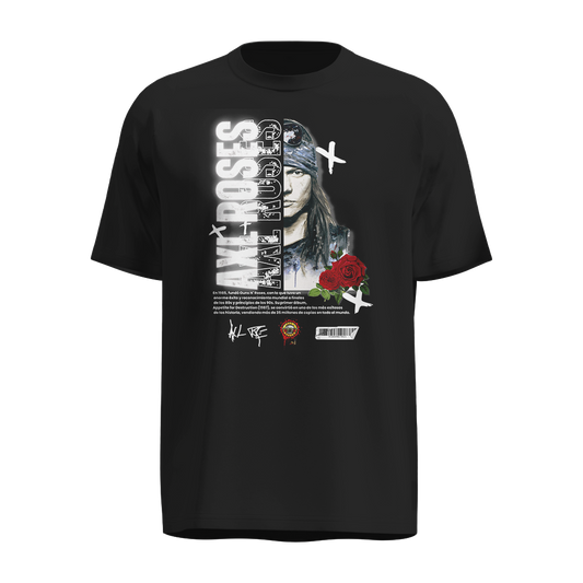 Playera Axl Rose Vintage Negra – Diseño Retro con Rosas Rojas y Texto Destacado