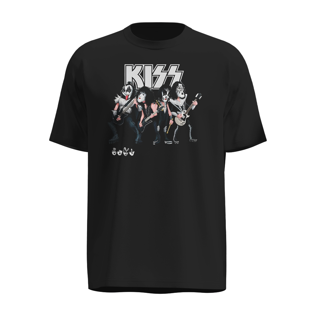 Playera KISS Negra para Hombre – Diseño Caricaturesco de Banda Completa