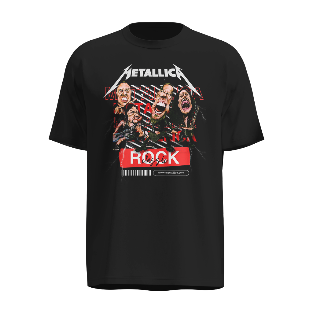 Playera Metallica Negra – Estilo Vintage Rock con Diseño Caricaturesco