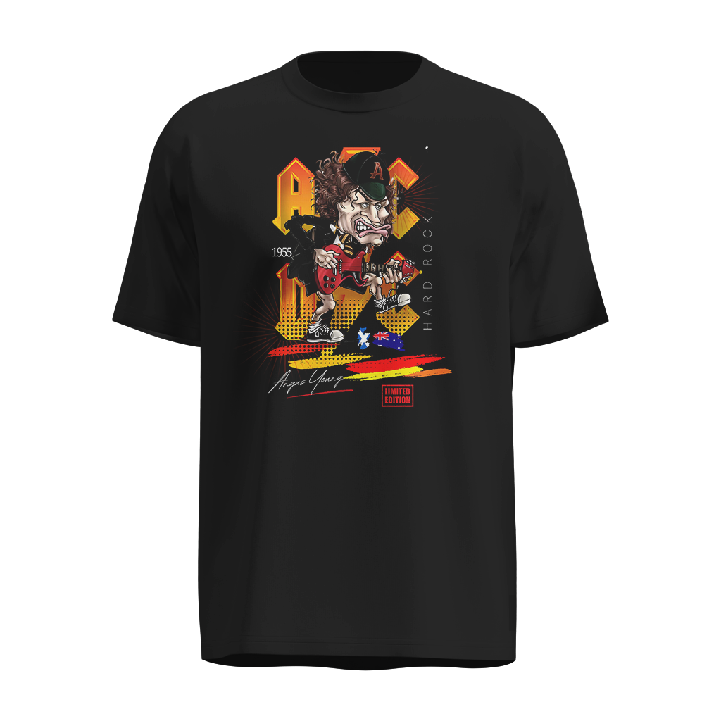 Playera Angus Young AC/DC Caricatura | Edición Limitada Rock Legend