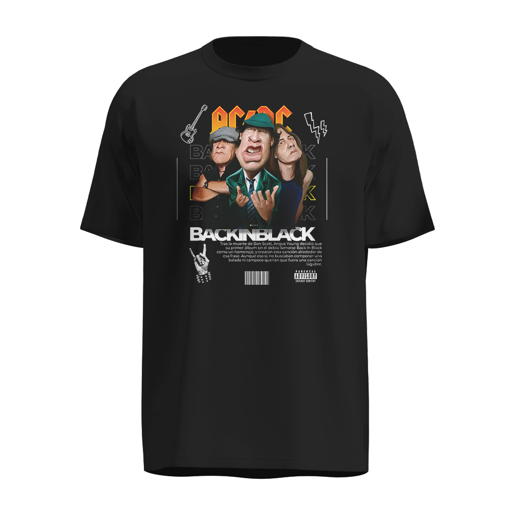 Playera AC/DC Back in Black Negra – Estilo Vintage con Diseño Caricaturesco