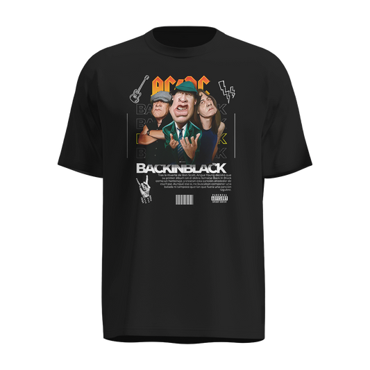 Playera AC/DC Back in Black Negra – Estilo Vintage con Diseño Caricaturesco