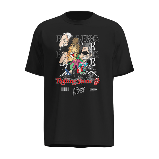 Playera The Rolling Stones Negra – Estilo Vintage con Diseño Caricaturesco