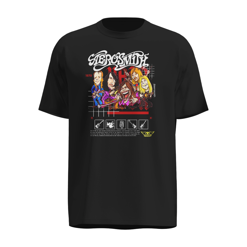 Playera Aerosmith Negra – Estilo Vintage con Diseño Caricaturesco