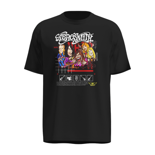 Playera Aerosmith Negra – Estilo Vintage con Diseño Caricaturesco