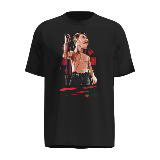 Playera Freddy Mercury Negra – Estilo Vintage con Diseño Caricaturesco en Vivo